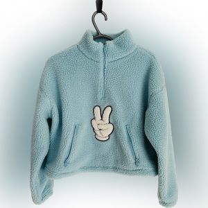DISNEY PARKS Mickey Peace Sign Fleece 1/2 Zip Sherpa